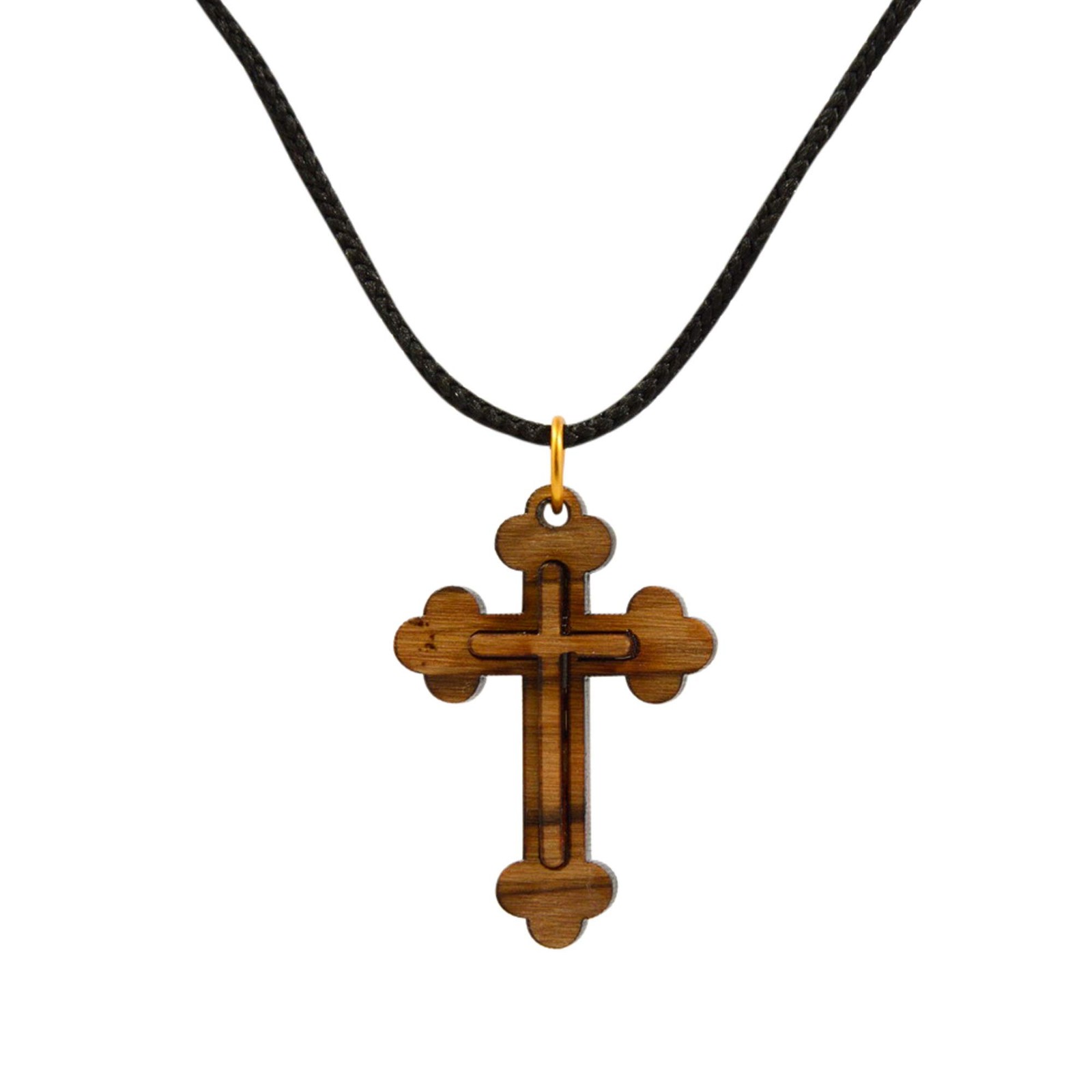 Certified Bethlehem Made Wooden Cross (Olive Wood) Budded Cross Pendant on Bl…