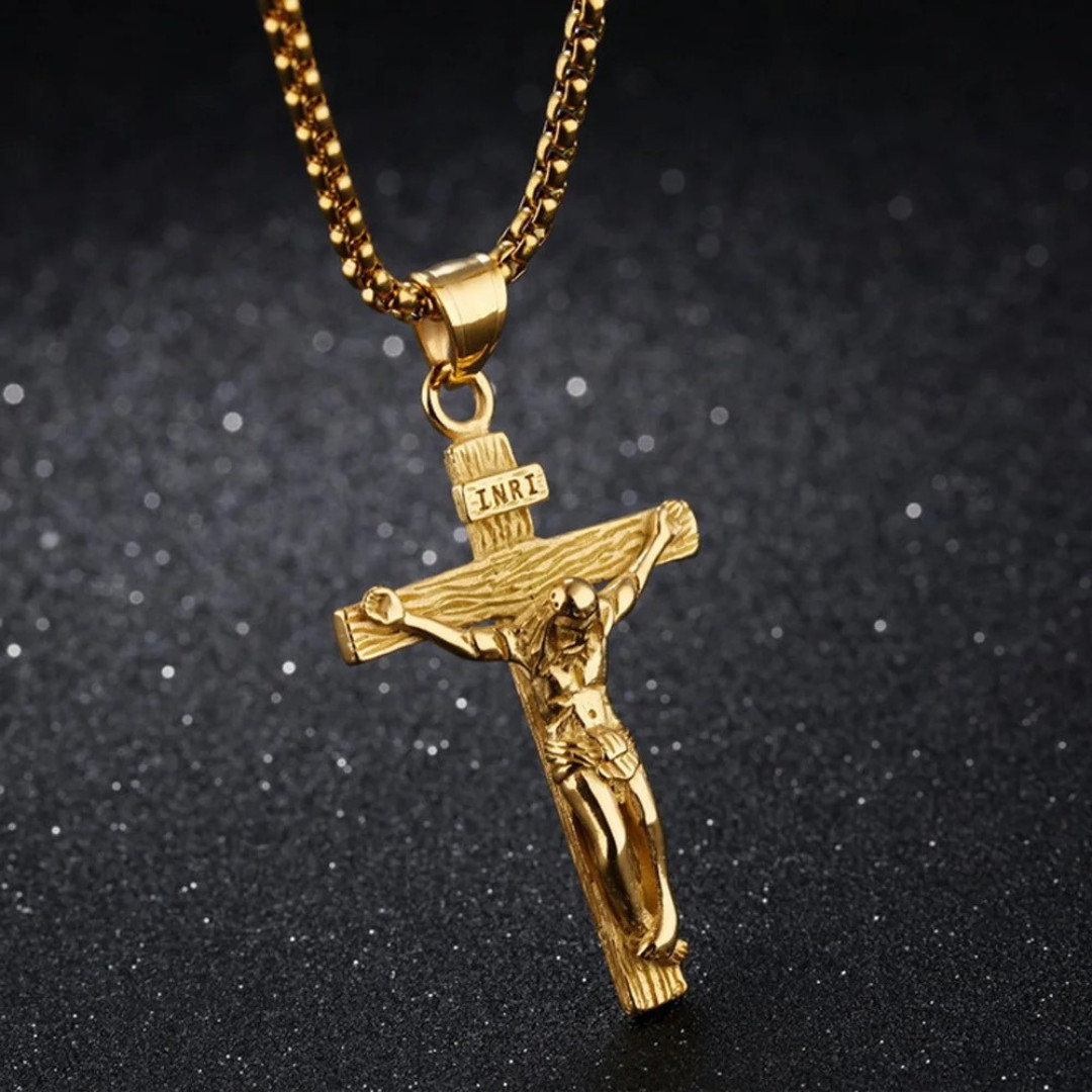 Men Stainless Steel Jesus Christ Crucifix Cross Pendant Chain Necklace