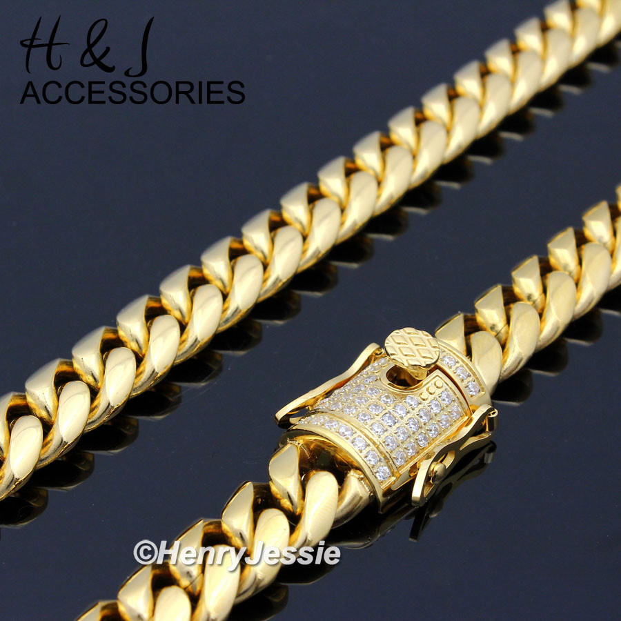 30″MEN Stainless Steel 12mm Gold Plated ICYCZ Miami Cuban Chain Necklace*GN158