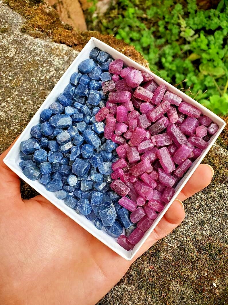 300 CT Natural Unheated CERTIFIED Ruby Raw + Sapphire Loose Gemstone Rough Mix