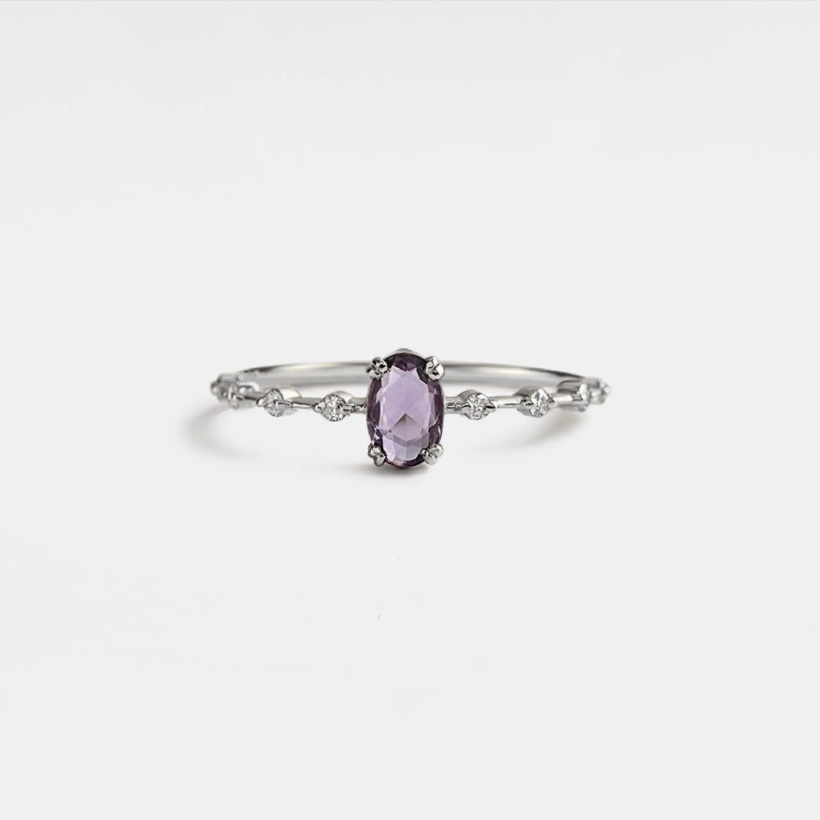 Oval Cut Natural Amethyst Stacking Ring in 925 Sterling Silver