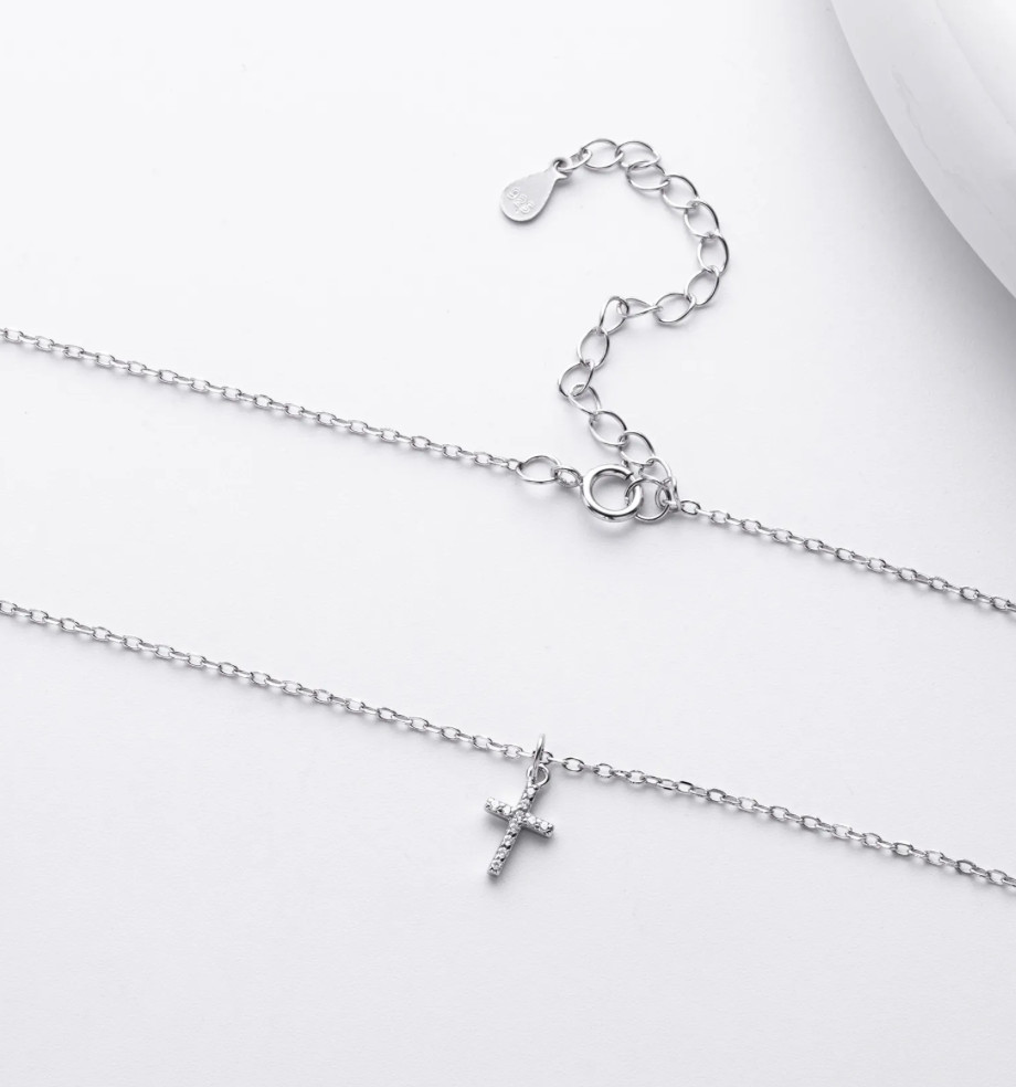 925 Sterling Silver Cross Necklace With Cubic Zirconia Dainty Pendant/Chain