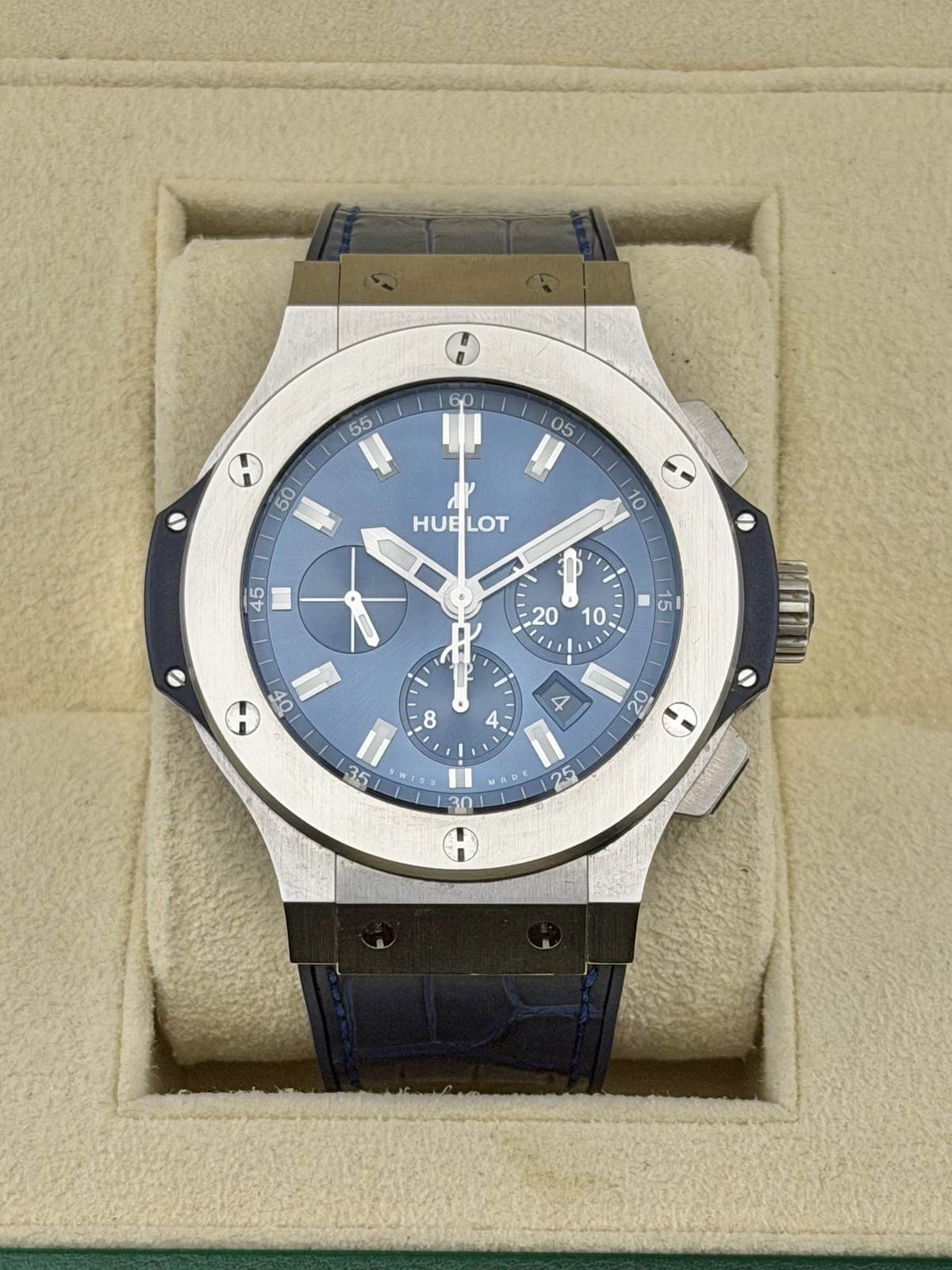 Hublot Big Bang Steel Blue Dial Leather Strap 301.SX.7170.LR with Box