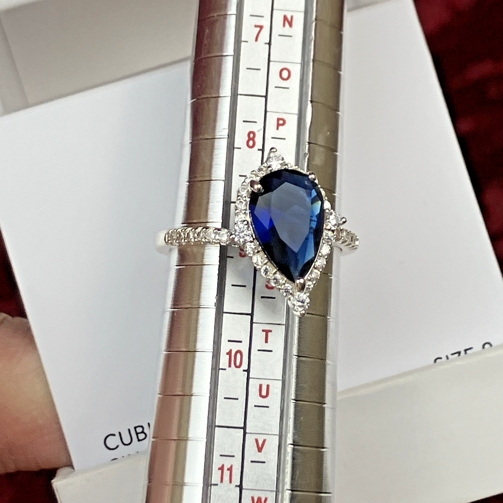 Charter Club Pave & Pear Shaped Blue Crystal Silver Tone Ring Sz 9 NWT $39