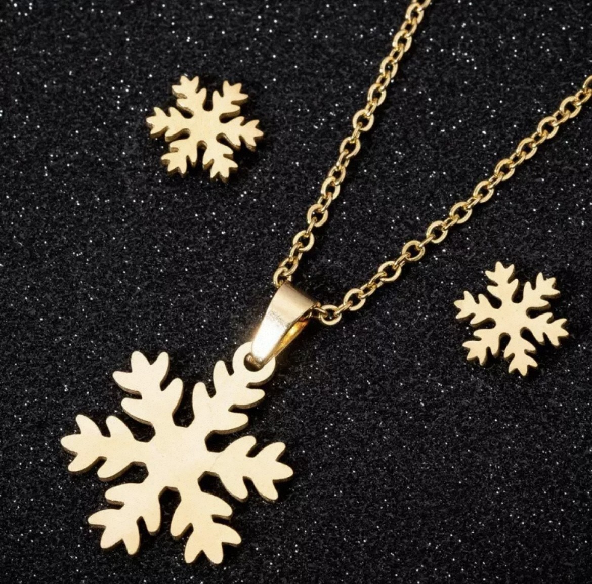 A Set Gold Pendant Necklace Earrings Stainless Steel 16 inch Chain Daily Wear