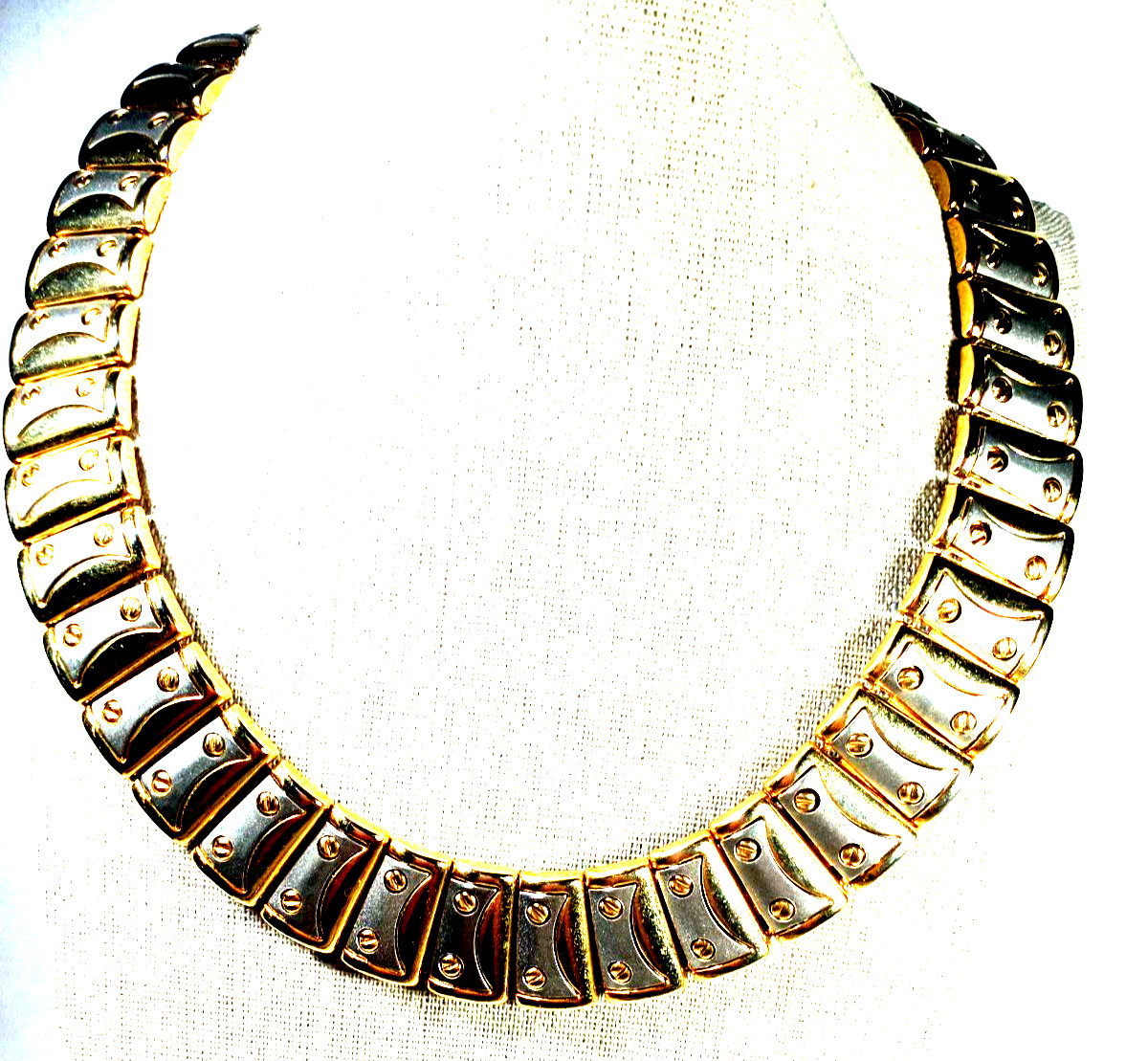 Vintage Egyptian Style 18″ Gold & Silver Color Link Choker Necklace