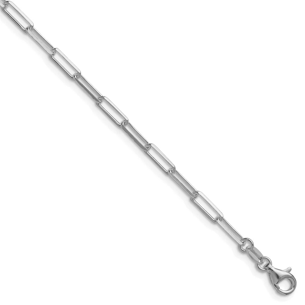 Sterling Silver Rhodium-Plated 3.1mm Diamond-Cut Paperclip Chain Bracelet 7″-8″