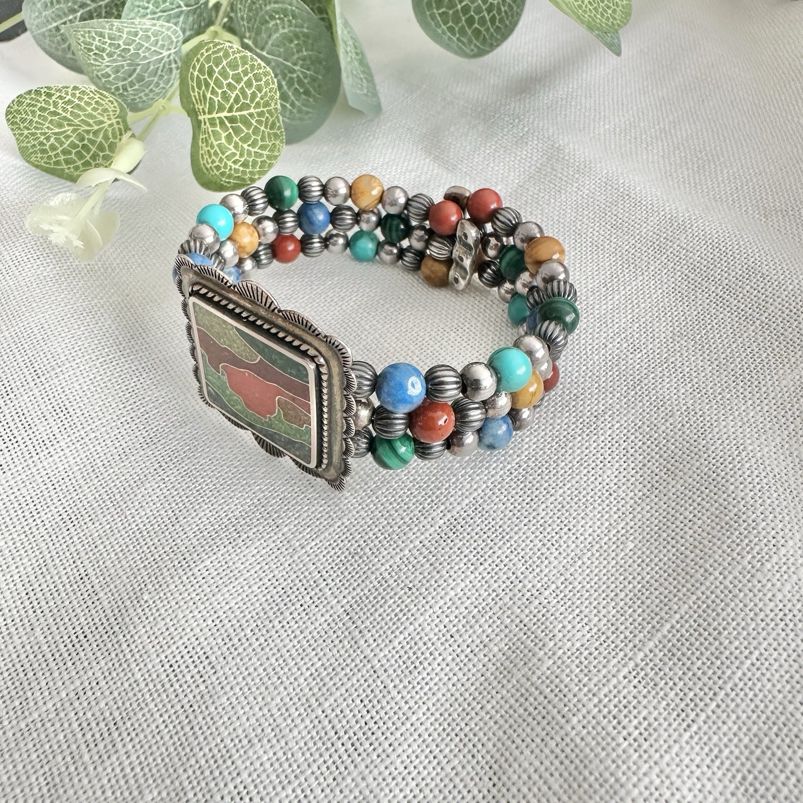 NEW” Carolyn Pollack Sterling Multi Gemstone Beaded Memory Wire Bracelet # 108