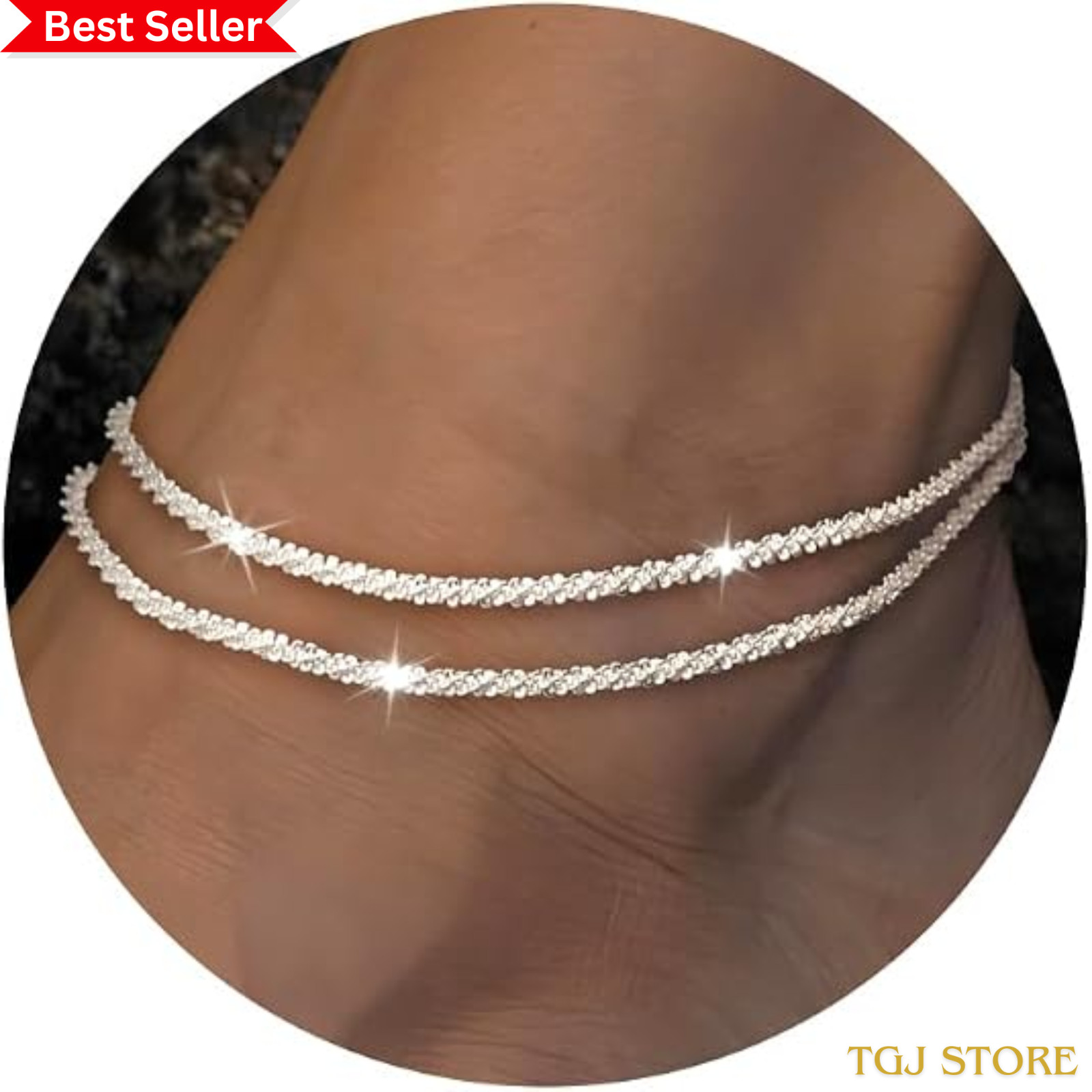 Silver Ankle Bracelets for Women – Waterproof Anklets Trendy Sterling Silver Pla