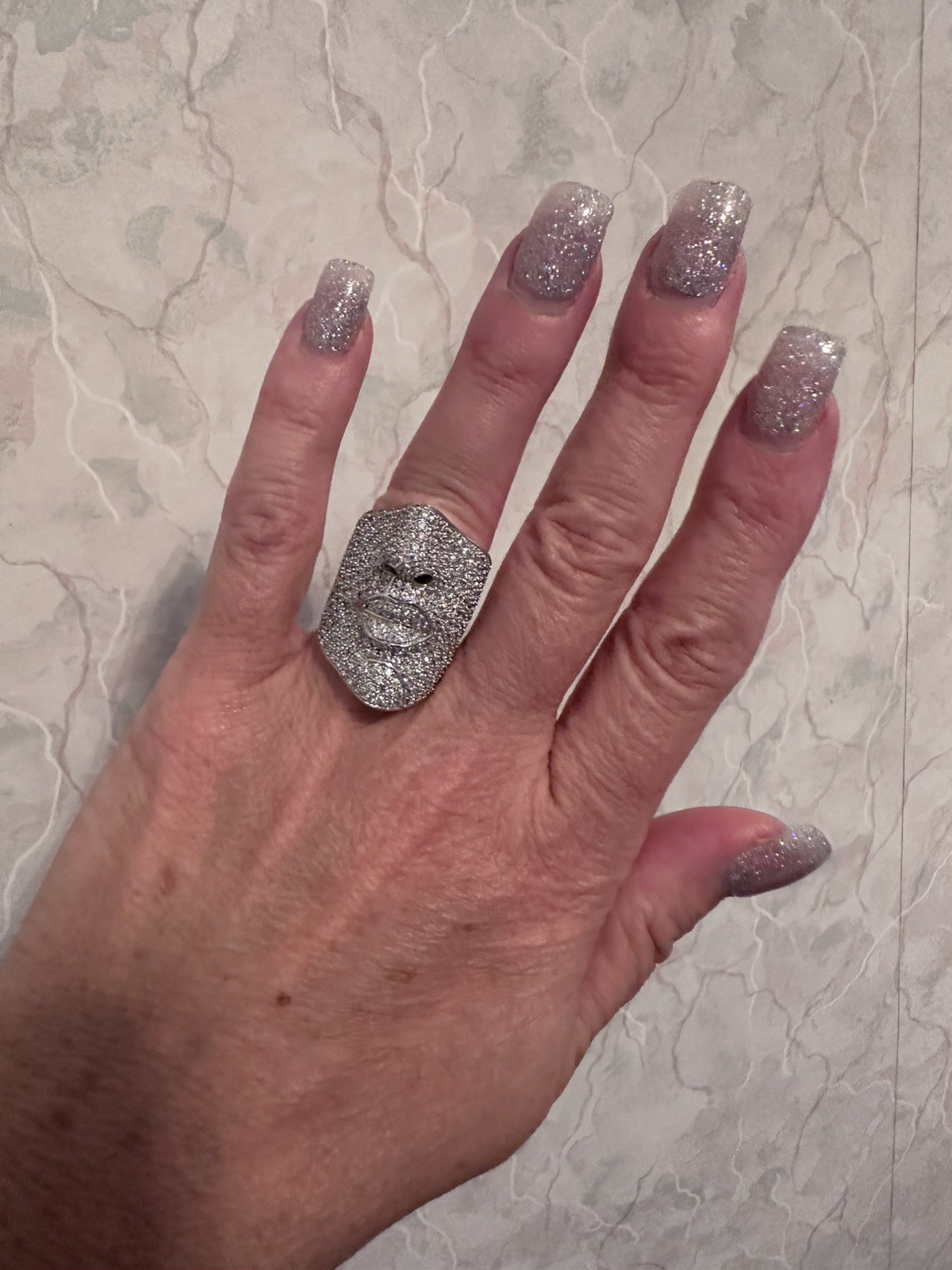 SONIA BITTON SIMULATED DIAMOND FACE RING ~ STERLING SILVER RING