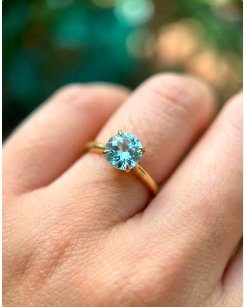 Natural Aquamarine 5.20 CT Cut Women’s Ring 14K Yellow Gold Plated Ring