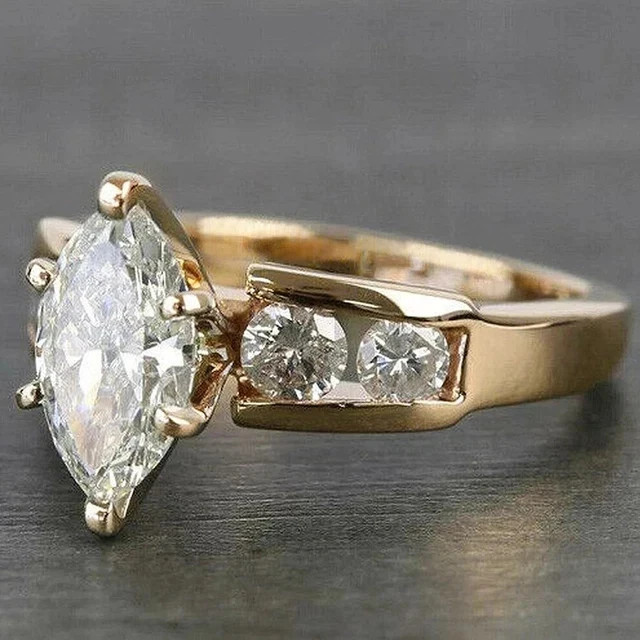 2Ct Marquise Cut Lab Created Diamond Engagement Ring 14k Yellow Gold Plated