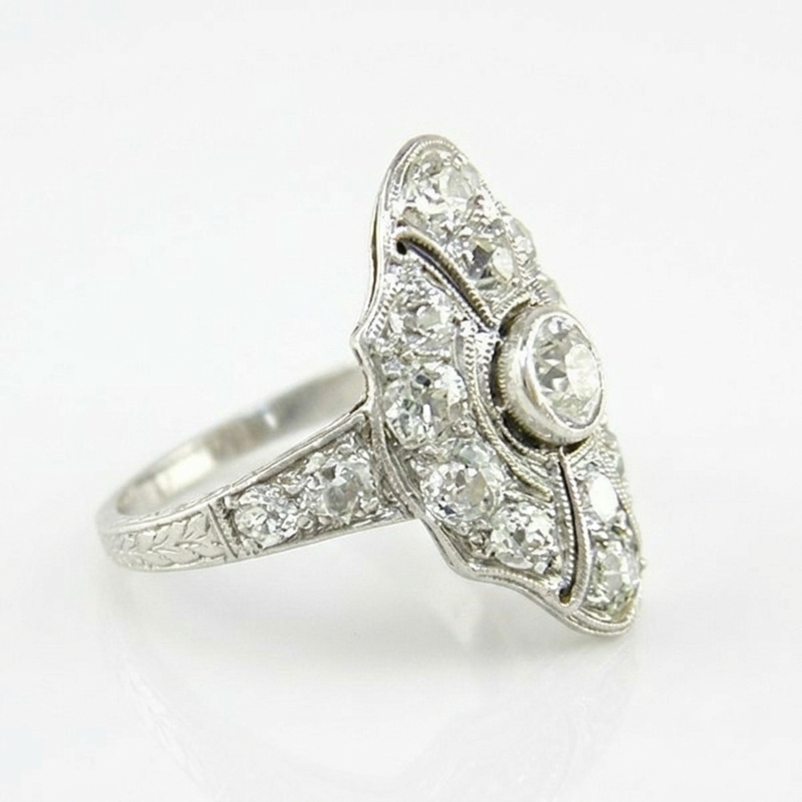 14K Gold Vintage Inspire Old European Cut Simulated Diamond Milgrain Bridal Ring