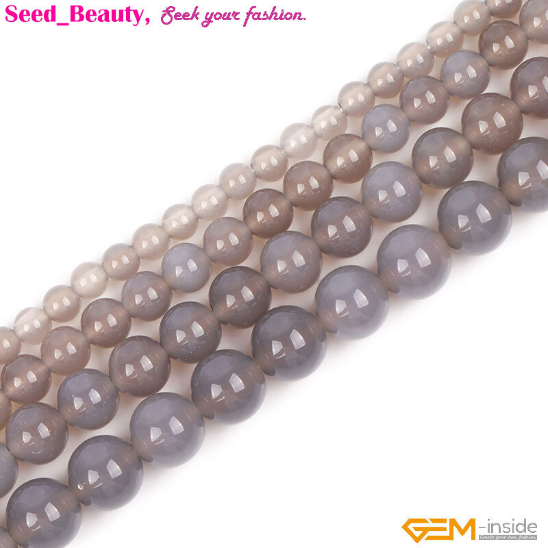 Gray Agate Round Natural 2mm Big Hole Loose Beads For Jewelry Making Strand 15″
