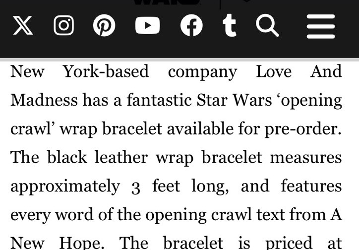 Love Madness Star Wars Crawl Leather Wrap Bracelet Buckle Black/Gold NWOT