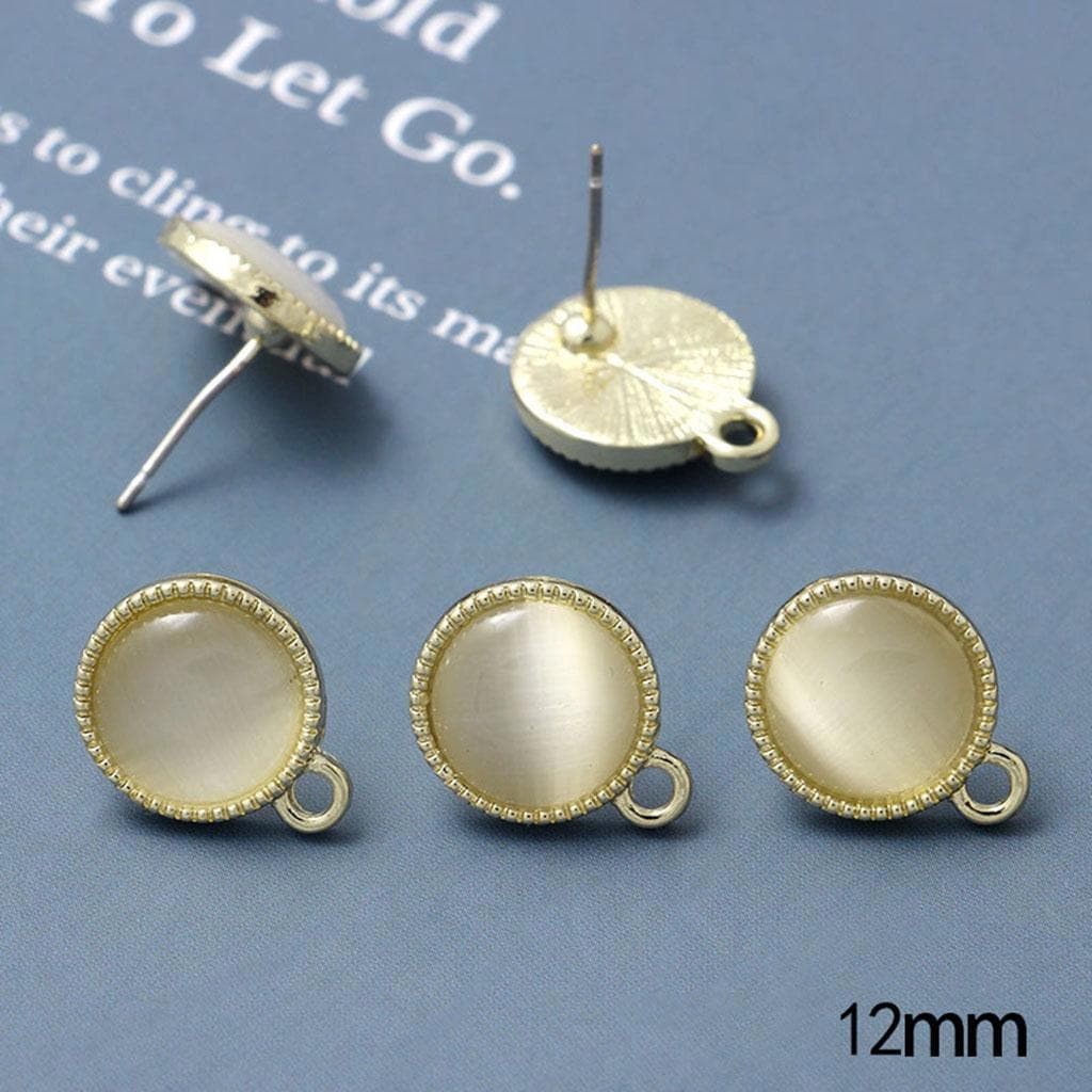 2Pairs Gold Plated Alloy Stud Faux Cat Eye Beads Earrings Component GJS639
