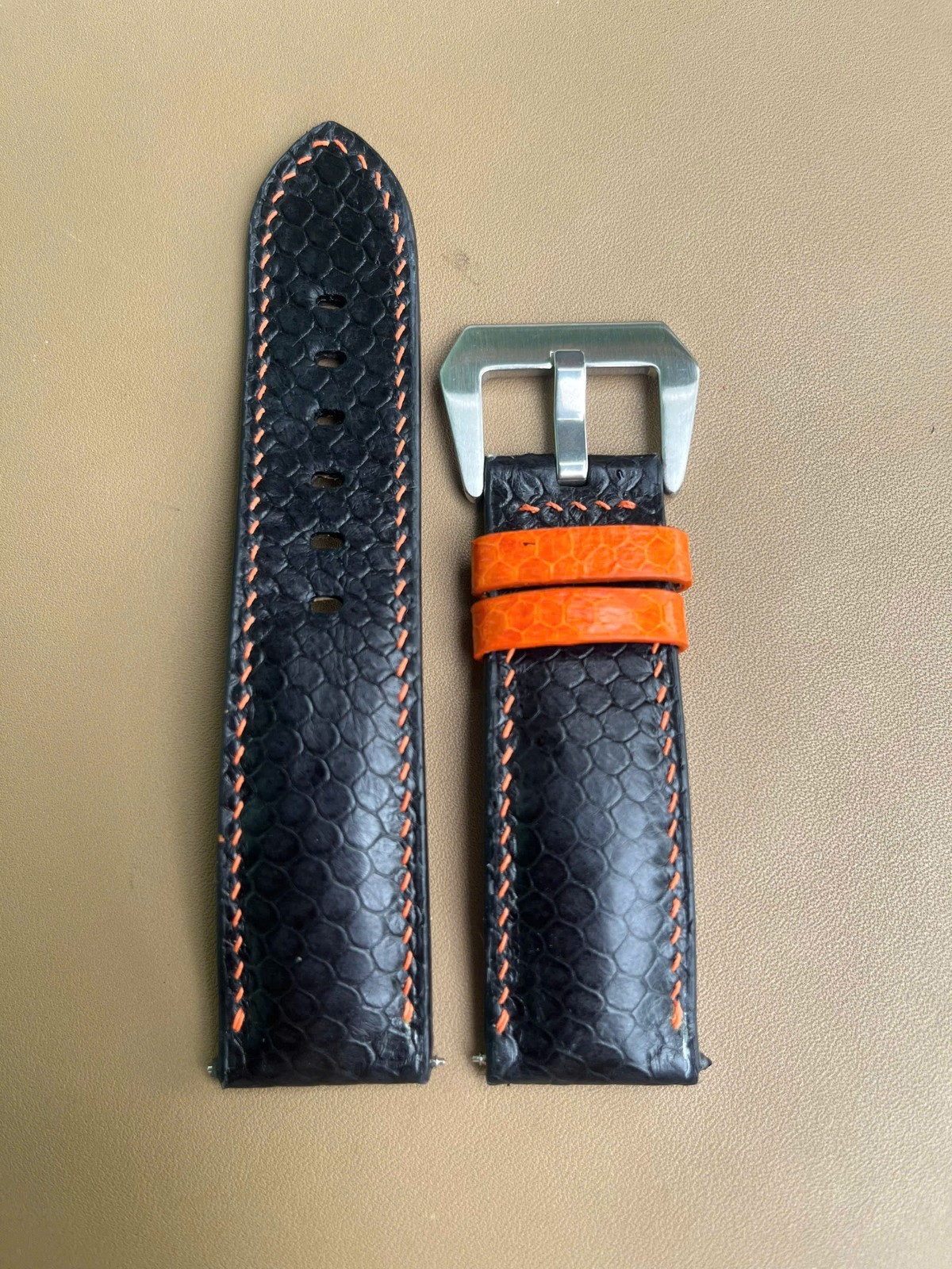 Black Snake Leather Watch Strap Band, Size 16mm 18mm 20mm 21mm 22mm 24mm 26mm