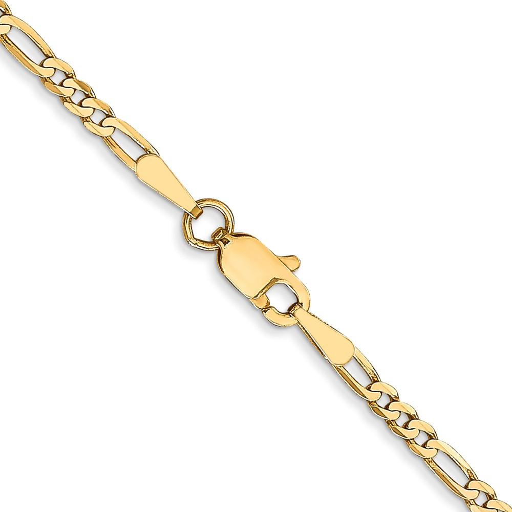 14k Yellow Gold 2.2mm Flat Figaro Link Chain Bracelet 8 Inch