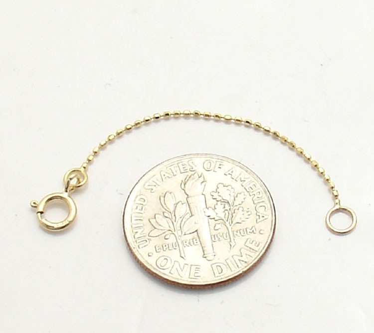 0.8mm Diamond Cut Bead Ball Chain Necklace Extender Real 14K Yellow Gold