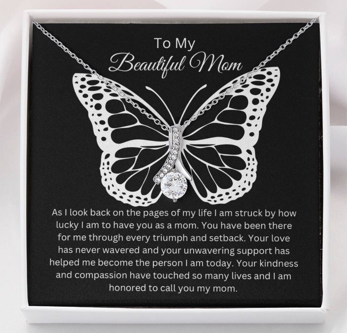 TO MY BEAUTIFUL MOM NECKLACE SOFT BOX GIFT HOLIDAY BIRTHDAY MOTHER’S DAY GIFT