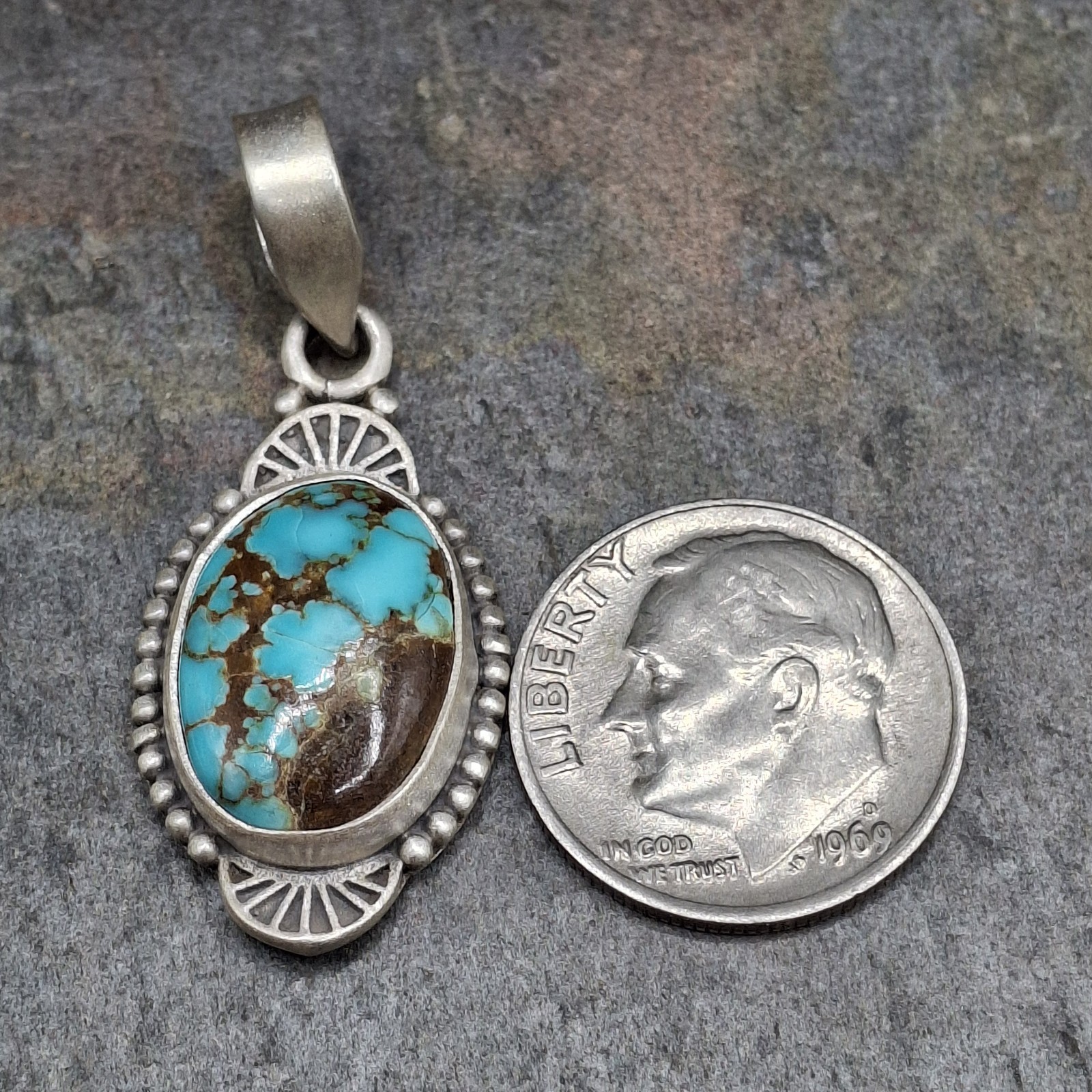 Number 8 Turquoise Pendant 925 Sterling Silver Southwestern Native Style