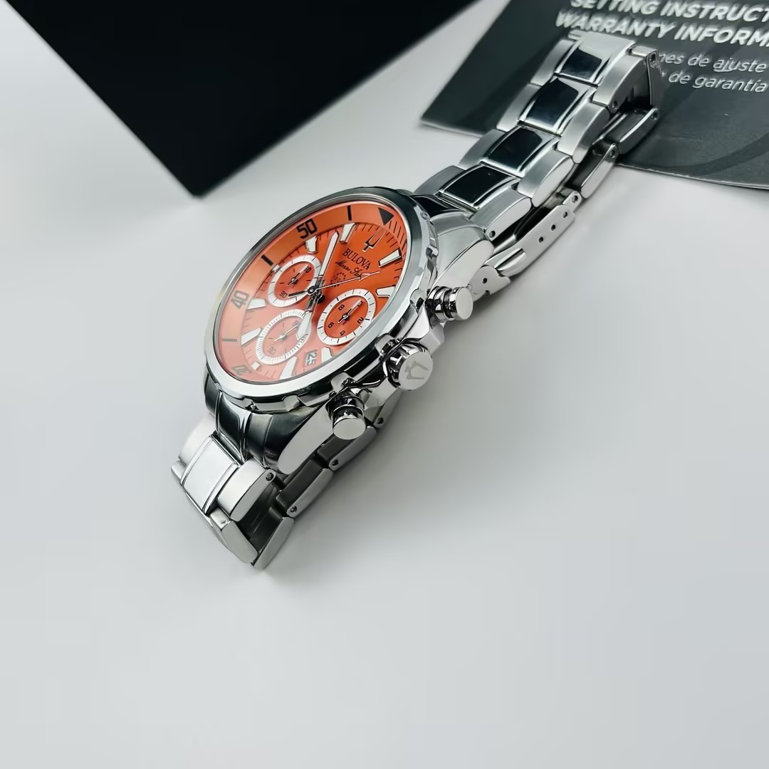 Bulova Classic Marine Star 96B395 Orange Dial Chronograph Men’s Quartz Watch New