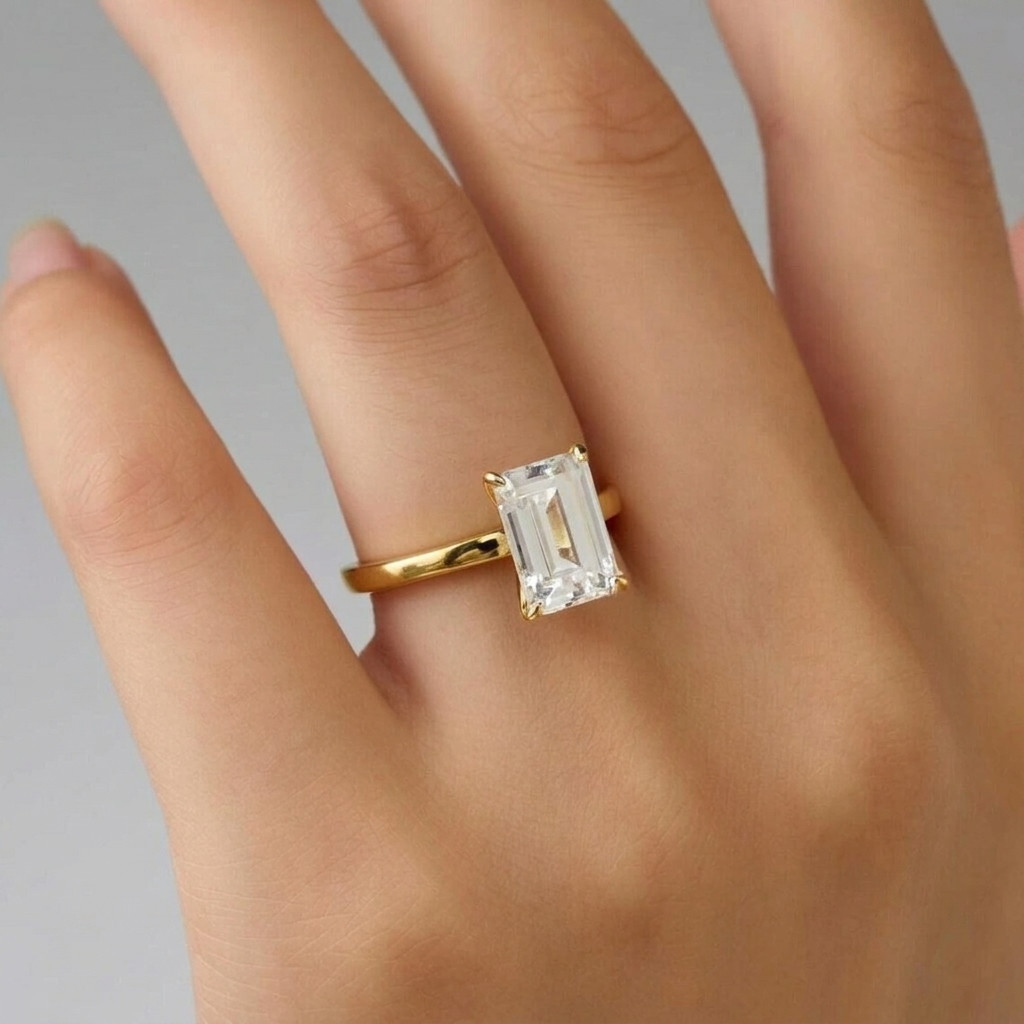 14K 2CT Solid Gold Emerald Cut Lab Grown Diamond New Solitaire Ring VS1
