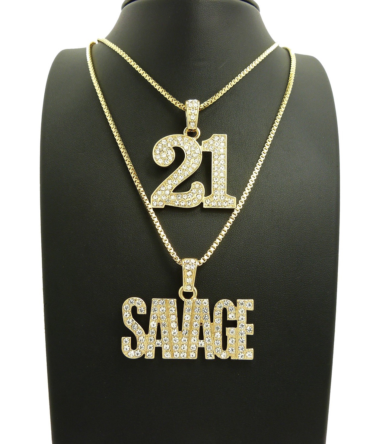 Hip Hop Number 21, Savage Pendant 24″,30″ Box, Cuban Chain Necklace Set