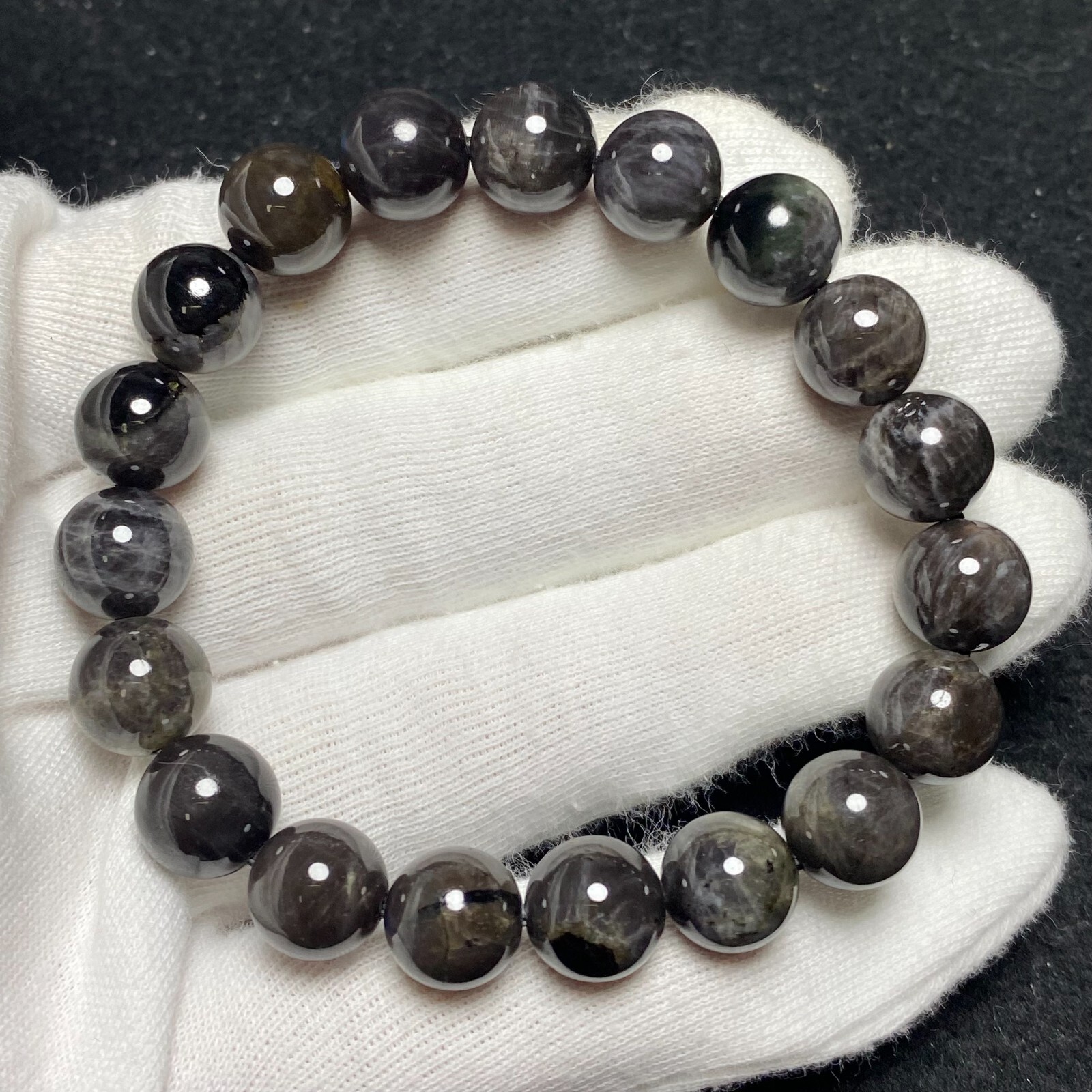 10.2mm Genuine Natural Golden Luck Stone Gemstone Round Beads Bracelet 1552