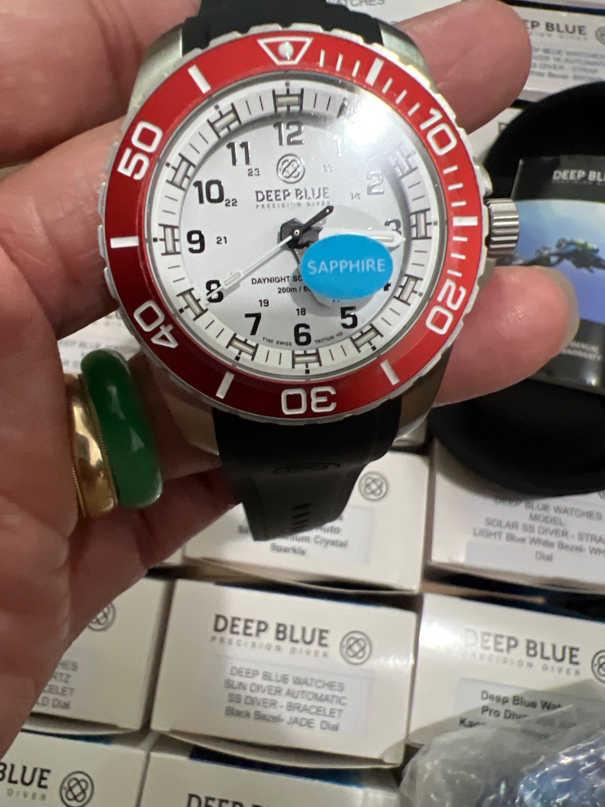 DEEP BLUE WATCHES❤️SOLOR SS DIVER🫶STRAP RED WHITE BEZEL🤩WHITE DIAL📞