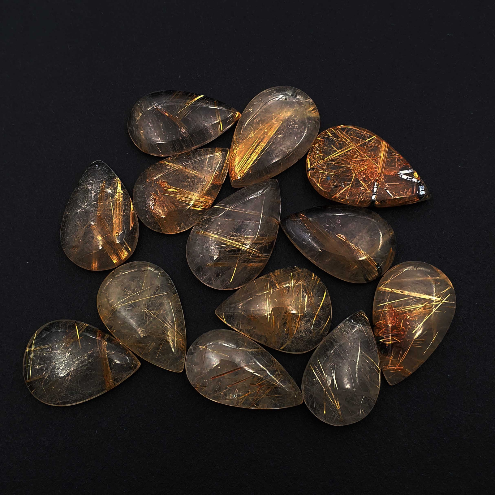 Natural Golden Rutile Quartz Pear Cabochon 16*25-18*29 MM 65 CT 3 Pcs