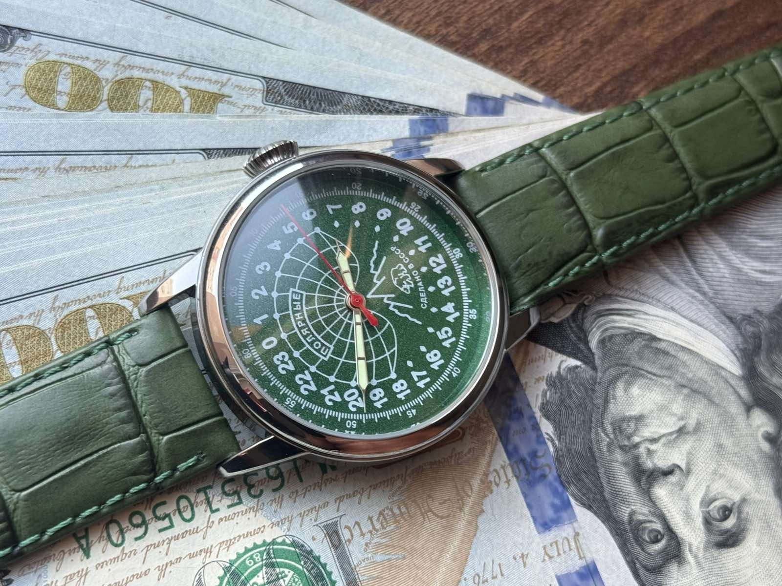 Watch 24h Mechanical Raketa Wrist Men Soviet USSR Polar Day Russian Rare Green