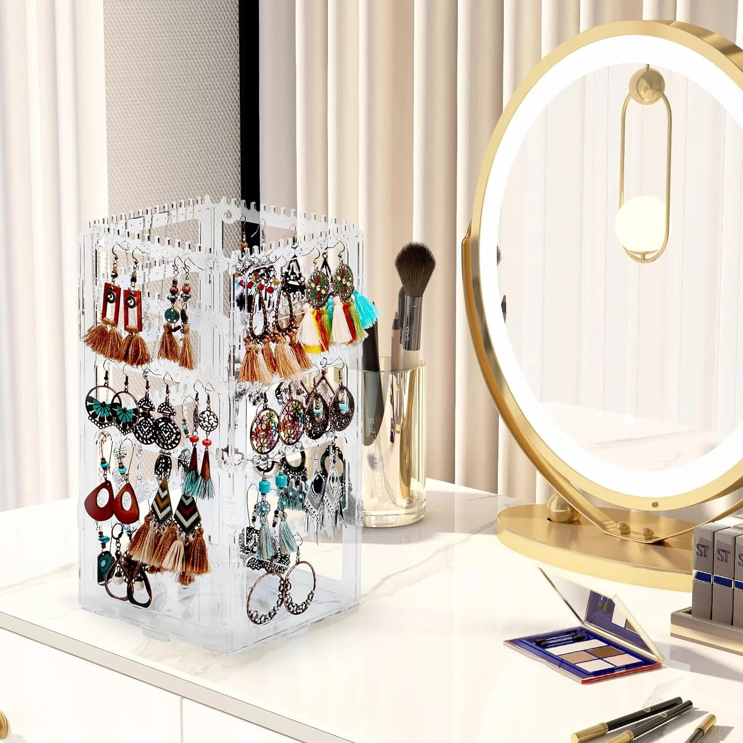 360 Rotating Earring Holder Organizer Stand,5 Tiers Acrylic Jewelry Organizers a