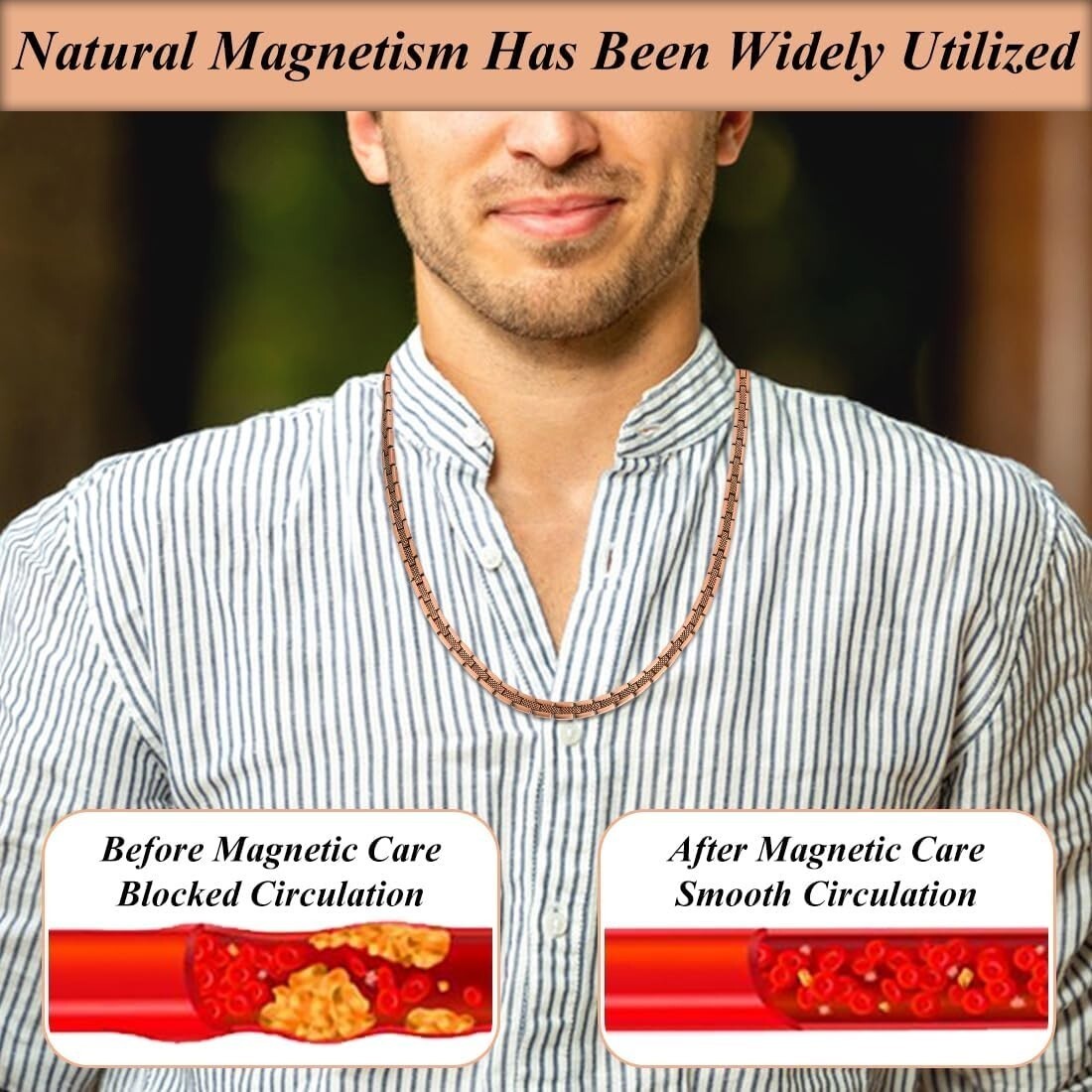 Copper Magnetic Necklace for Women Men 99.9% Solid Pure Copper Necklace 20.9in
