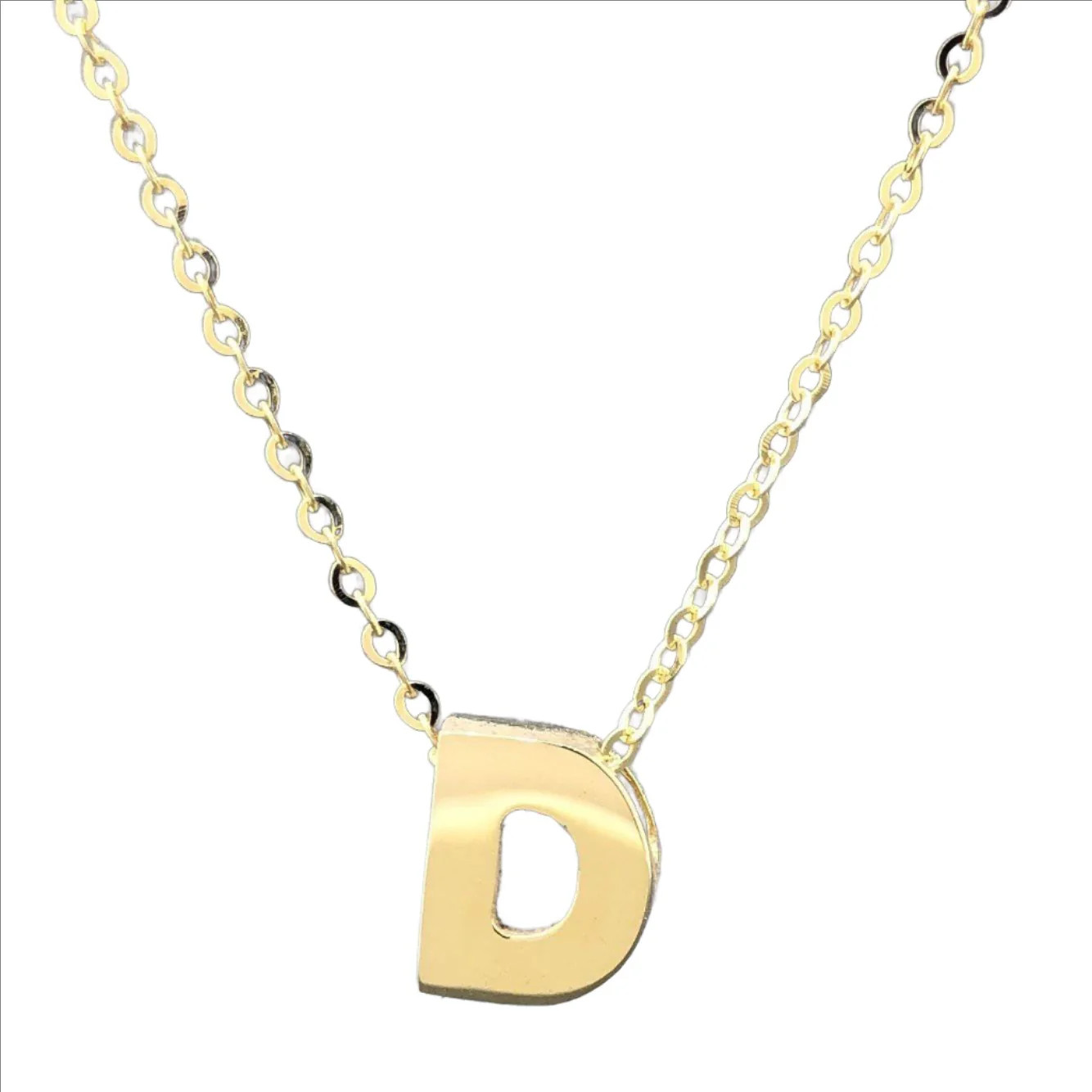 14K Yellow Gold initial ‘D’ pendant on a 16″ chain with a 2″ extender