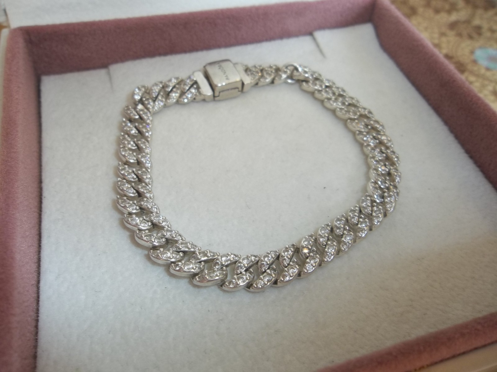 Genuine Pandora Timeless Silver Pavé Cuban Chain Bracelet 593008C01 – 16cm
