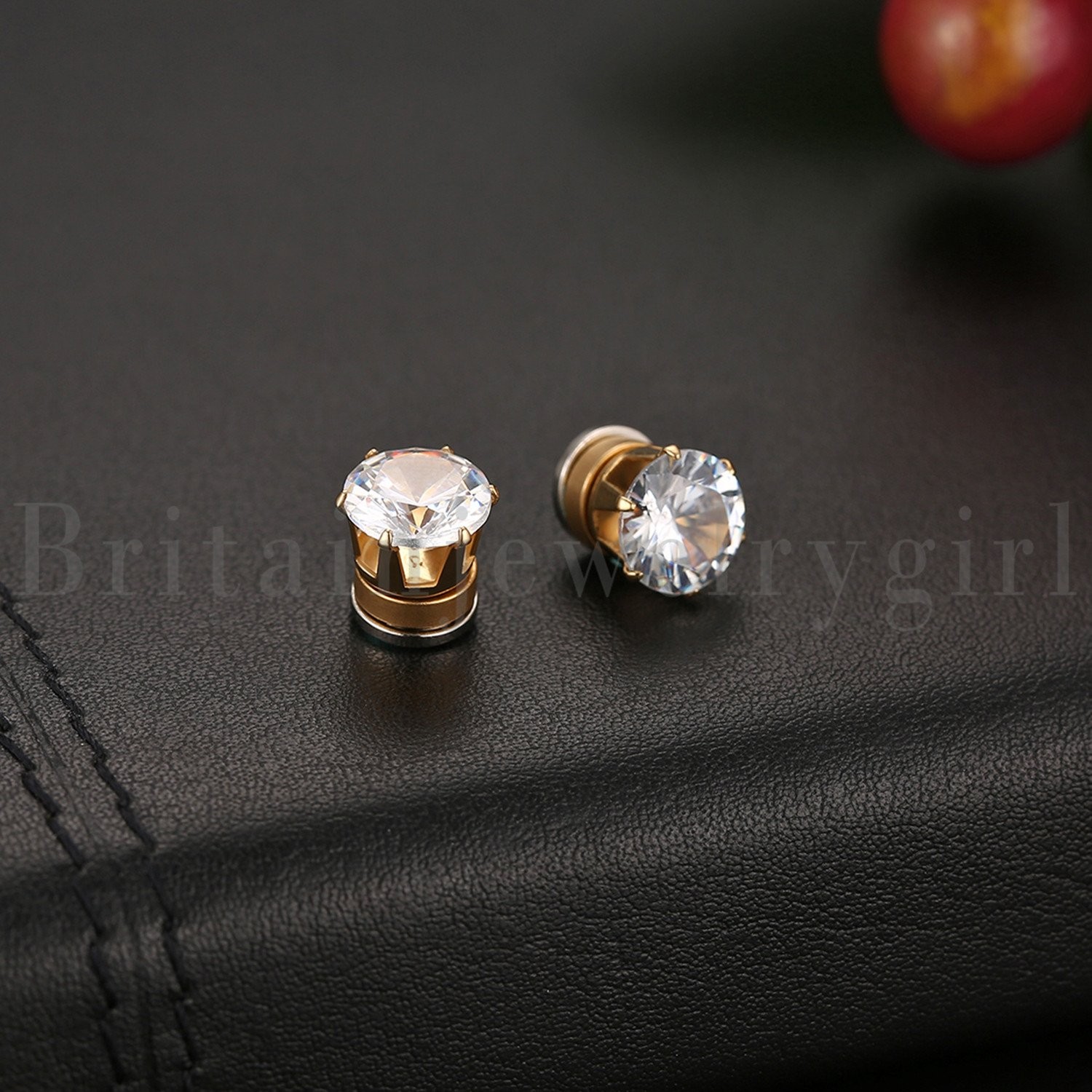 Men Women Stainless Steel Round CZ Magnetic Stud Earrings Non-Piercing Clip On