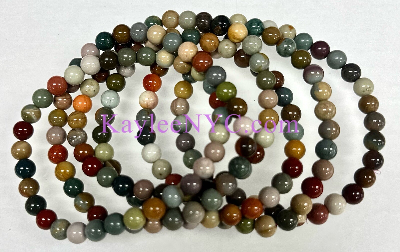 Wholesale Lot 6 Pcs Natural Polychrome Jasper 6mm 7.5” Crystal Stretch Bracelet