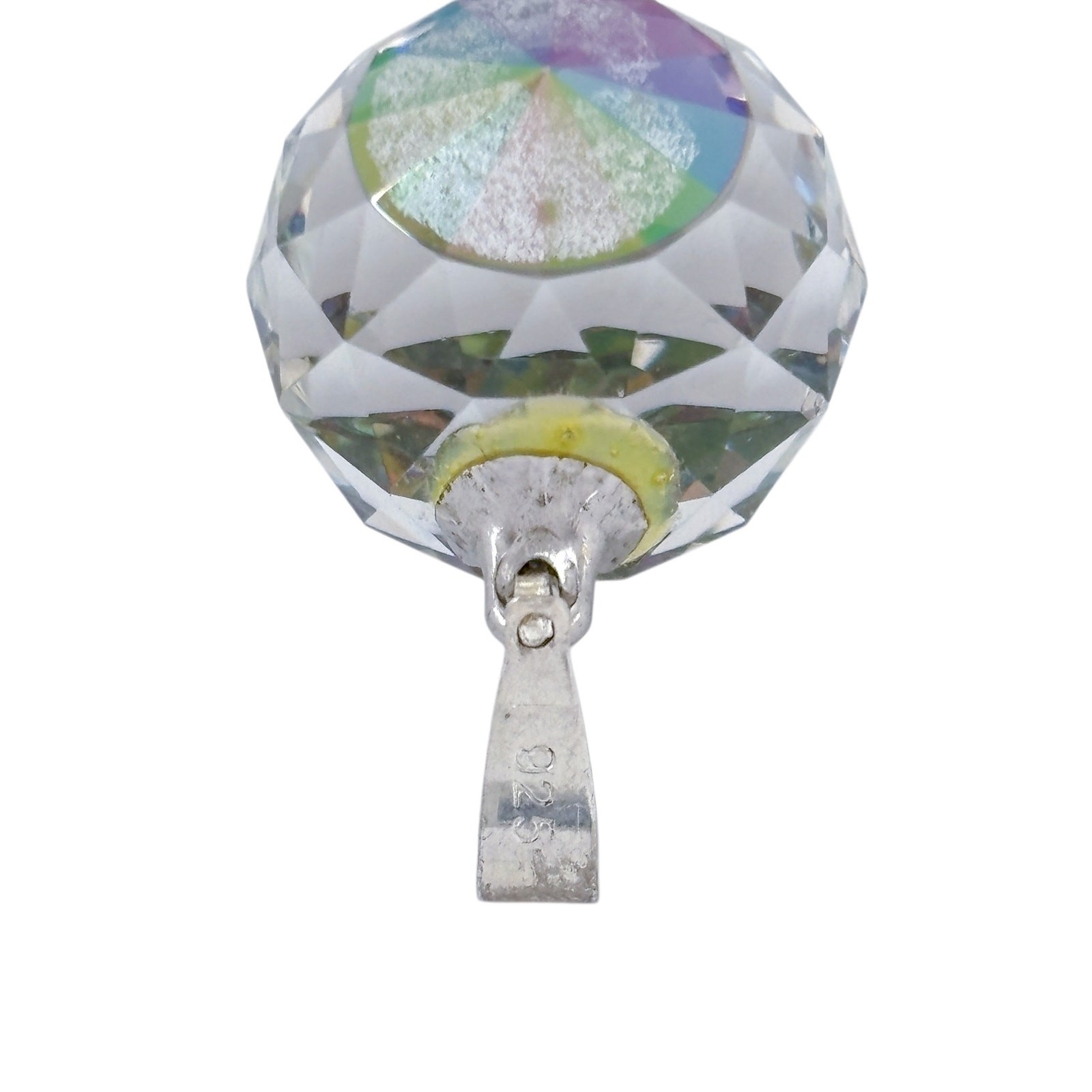 Faceted Aurora Borealis Crystal Pendant | Sterling Silver 925 Round Prism Charm