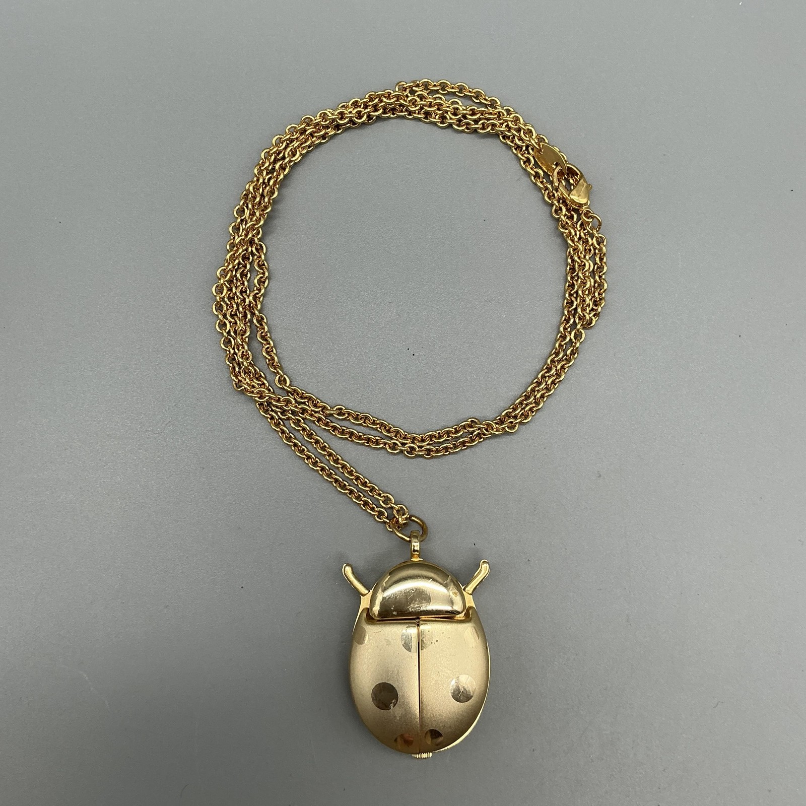 Ladybug Hidden Dial Pendant Necklace Watch Women 117mm Gold Tone New Battery
