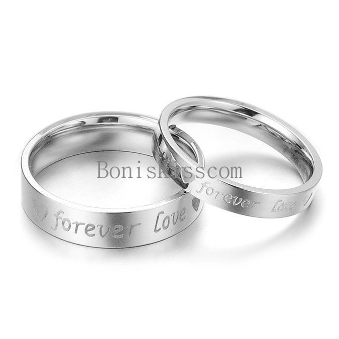 Silver Stainless Steel Ring Heart ” forever love ” Mens Ladies Wedding Band