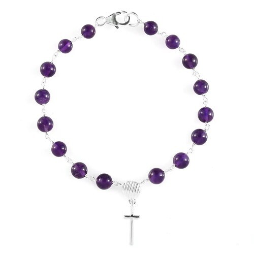 Amethyst Cross Charm Bracelet in Sterling Silver (7.25 In) 24.00 ctw