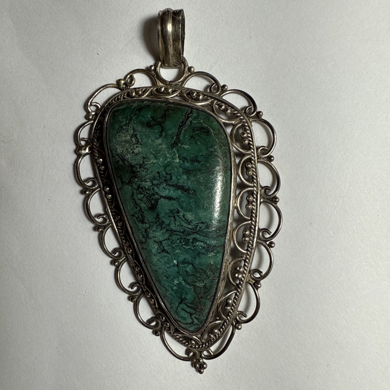 Israel Eilat Stone Pendant Handmade Vintage Filigree Big Stone