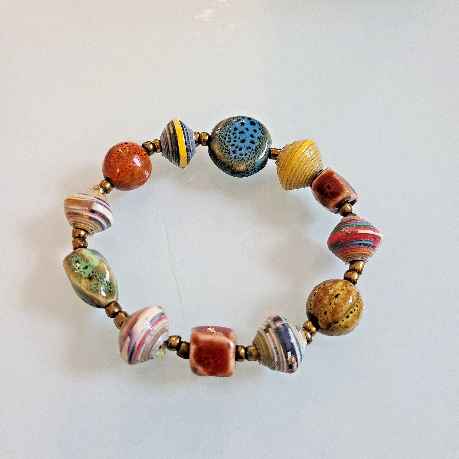 Artisan Mixed-Media Stretch Bracelet MULTICOLORS RED BLUE BROWN YELLOW