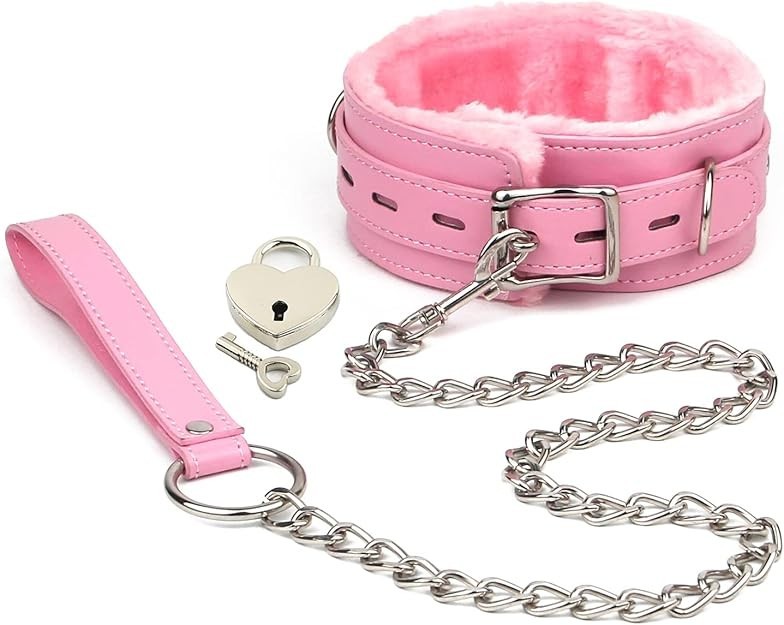 leather choker collar with Lock Adjustable Size for women B-lock Pink