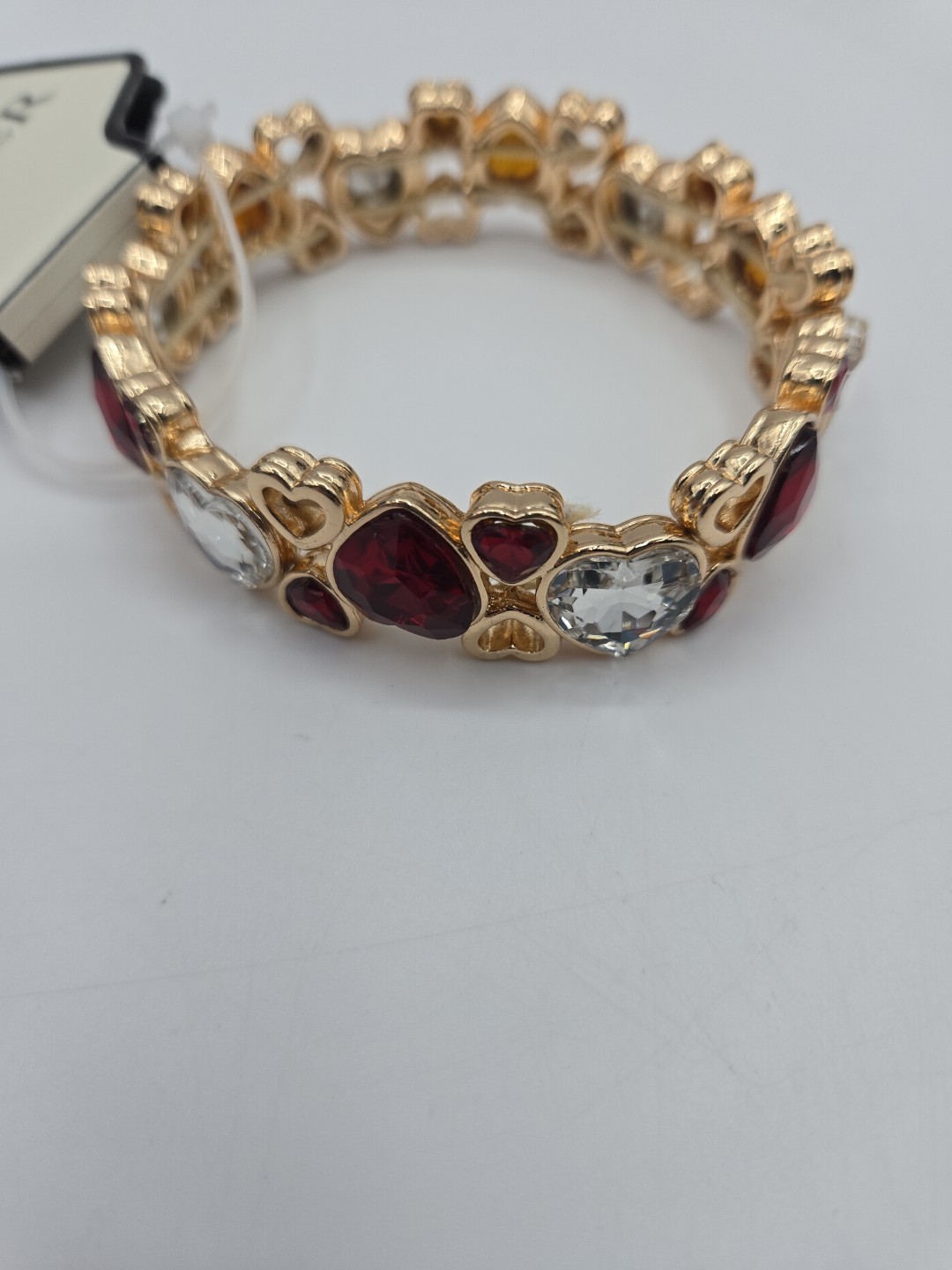 NAPIER GoldTone Red And White Heart Stretch Bracelet NWT