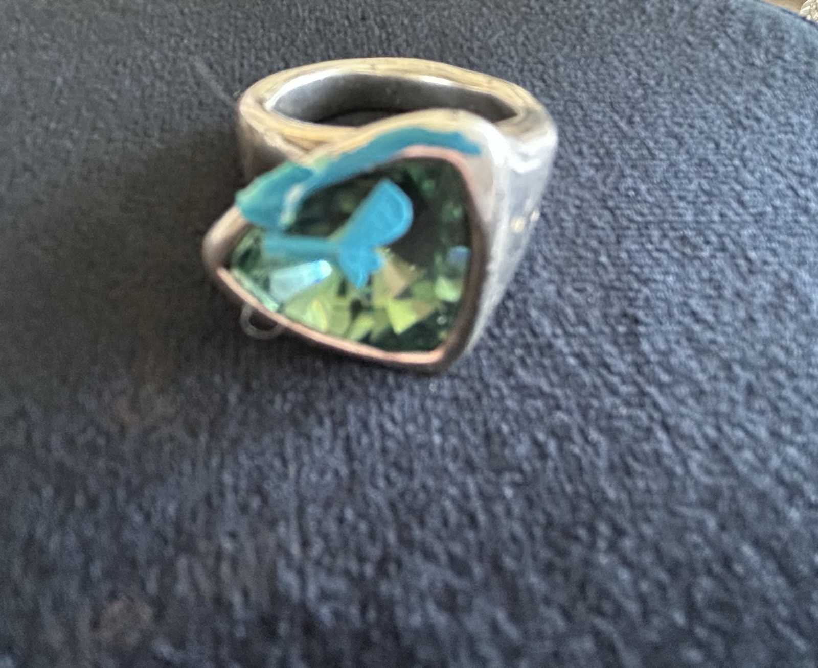 Made In Spain, Sterling Silver Blue Crystal Stamped Ring ￼