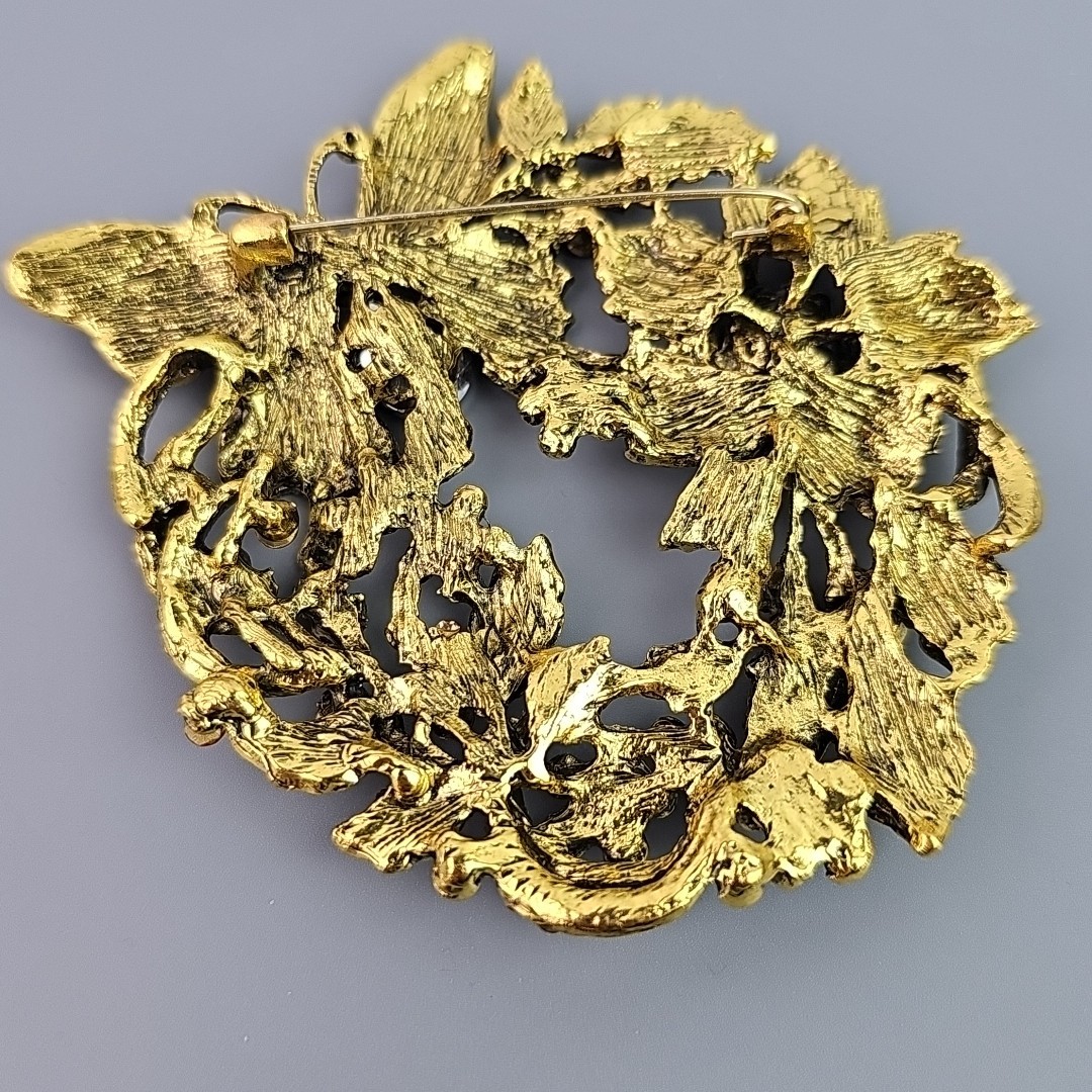 Large Garden Butterfly Brooch Vintage Rhinestone Statement Pin 3.75 in Tall