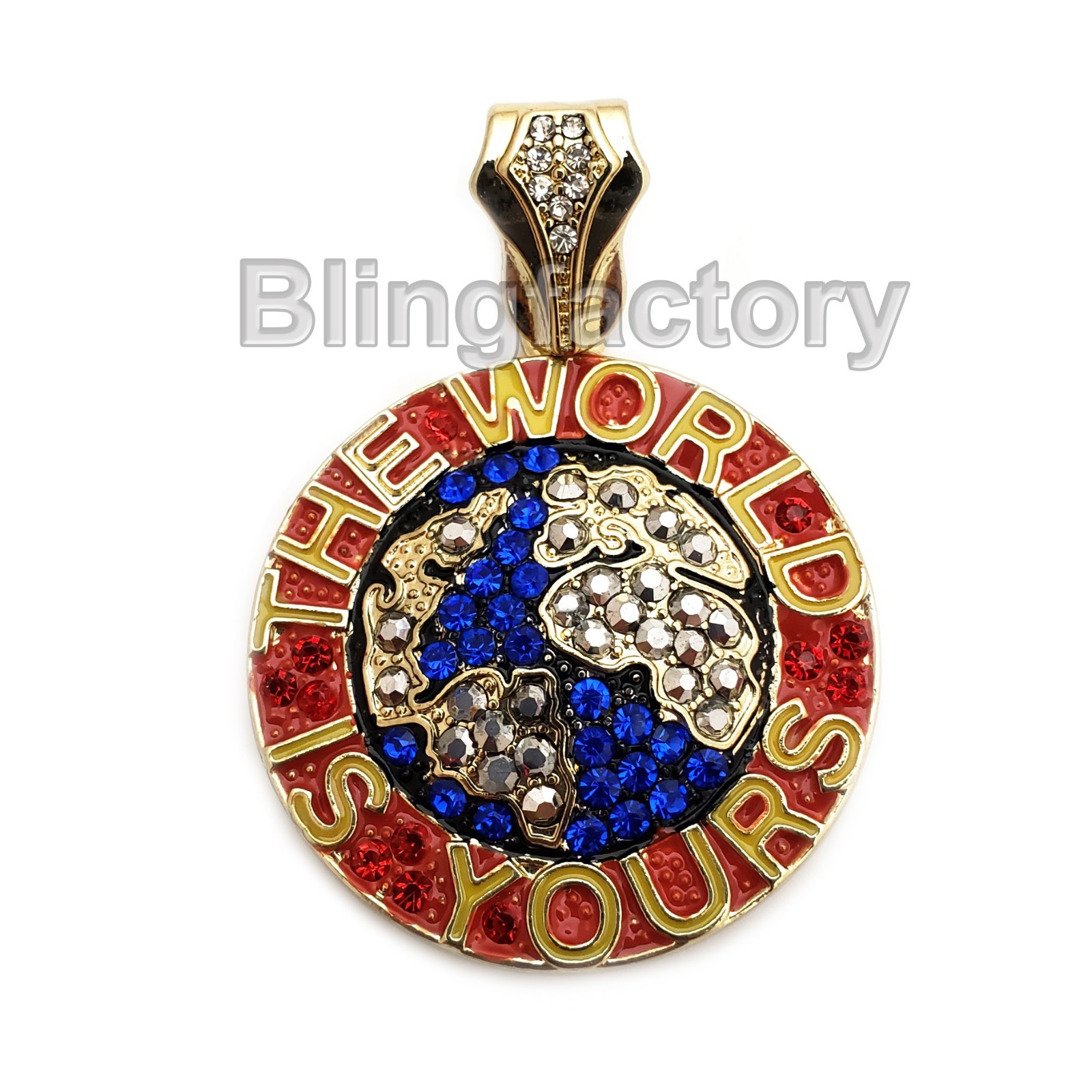 HIP HOP ICED THE WORLD IS YOURS MICRO PAVE BLING RAPPER’S FASHION CHARM PENDANT