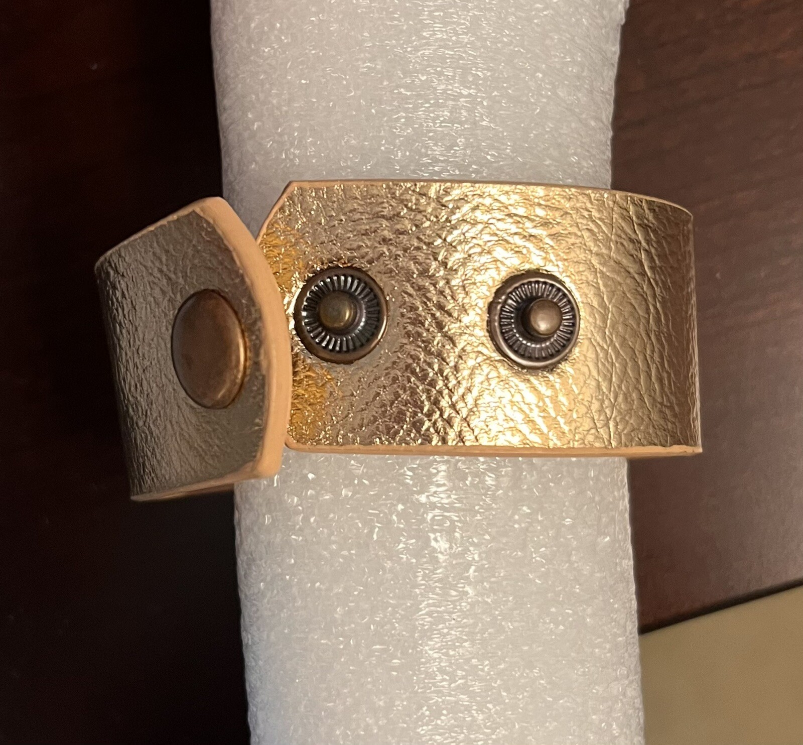 New Women’s Bracelet Gold And Rhinestone Vegan Leather Adjustable Wide Bracelet